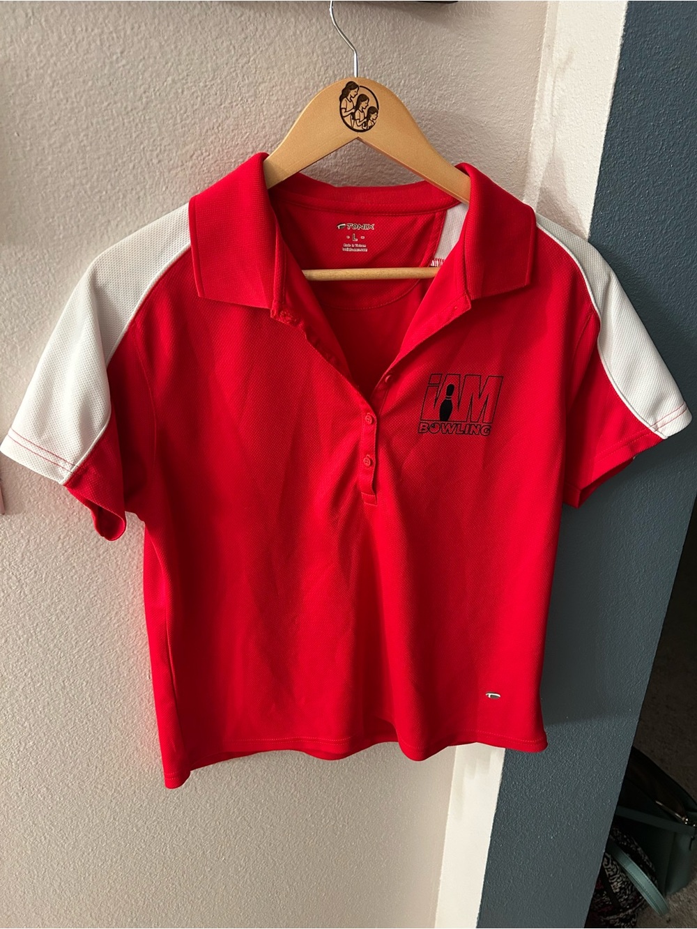 Bowling Polo Shirt - Red and White size large